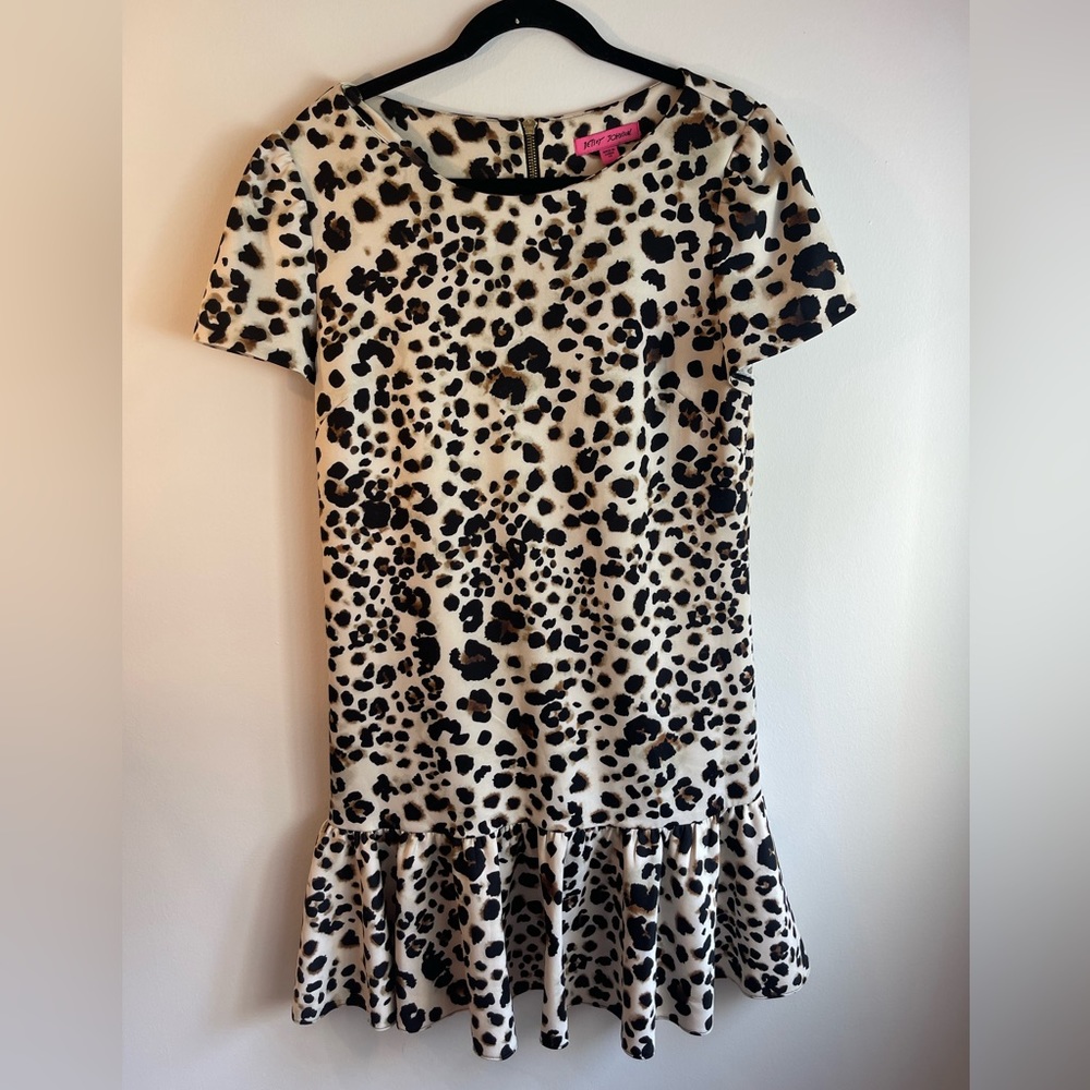 Betsey Johnson animal print ruffle dress size 14 - Picture 1 of 5